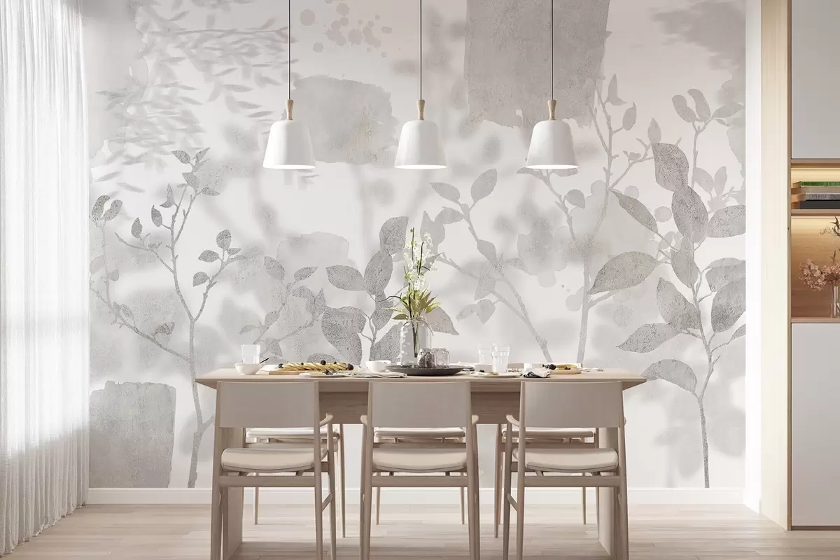 wall murals Силуете дрвећа, гране, природа, акварел, сиве боје w03911