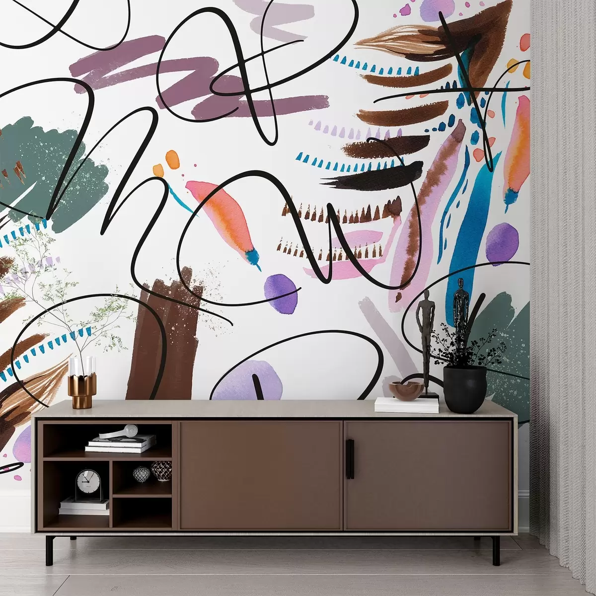 wall murals Слова мастила, калиграфија, потези четкицом, живе боје, апстракција w03912