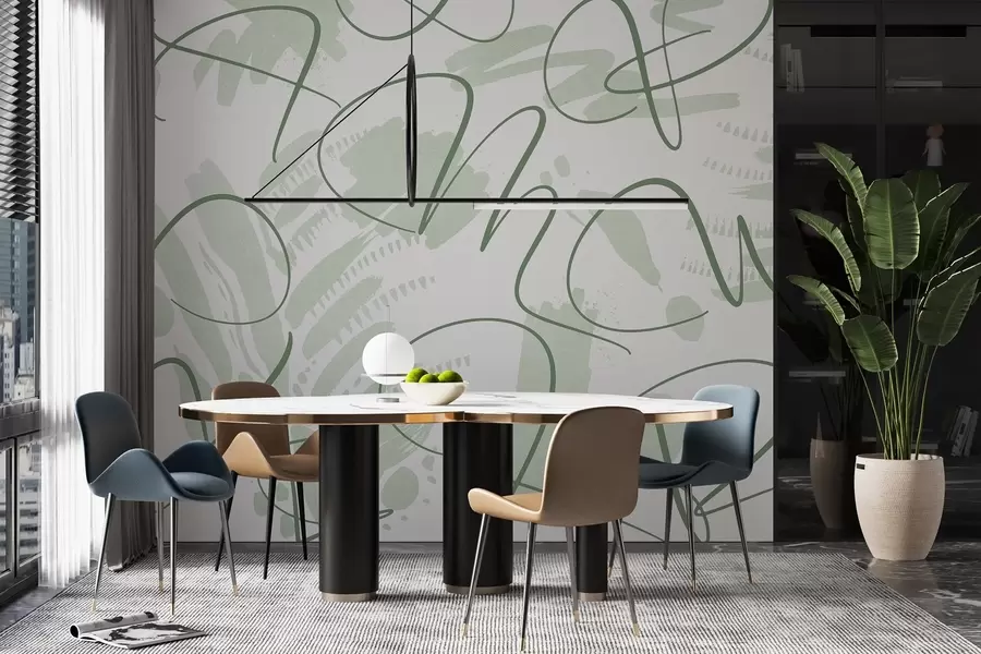 wall murals Калиграфска апстракција са словима, потези четкице, зелена боја w03913v3