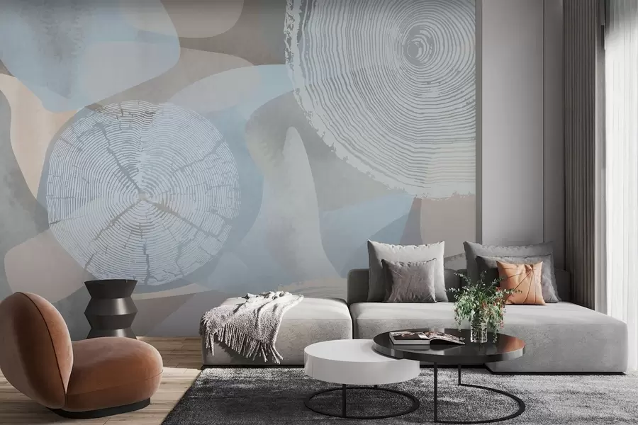 wall murals модерни апстрактни облици и годишњи прстенови дрвећа w03769