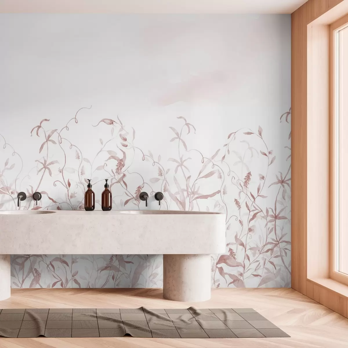 wall murals Имитација вегетације текстурираном акварелом, нијансе црвене w03928