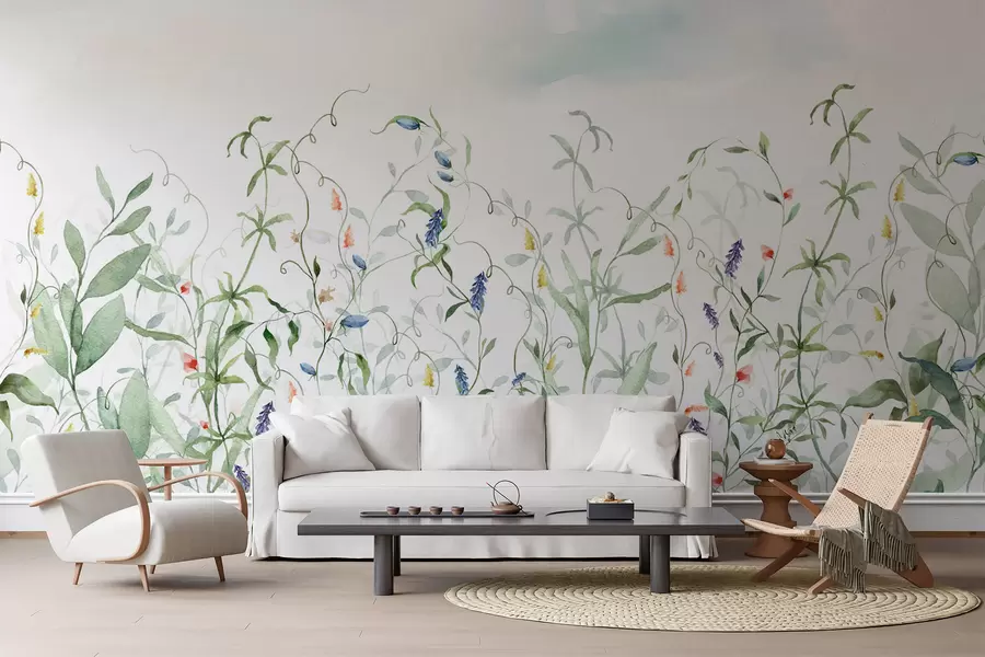 wall murals Имитација трава и вегетације текстурираним акварелом w03928v1