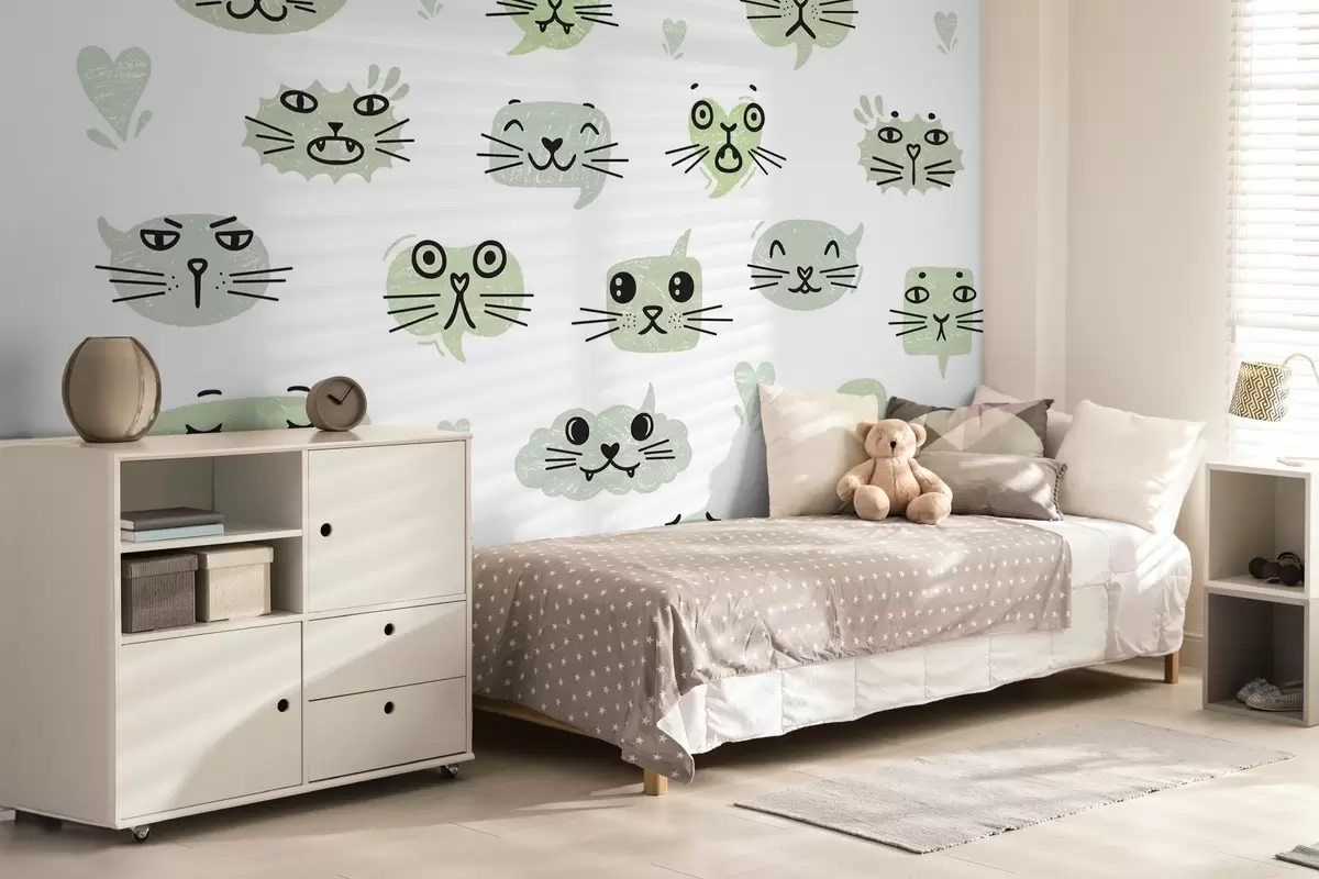 wall murals Мачја лица у нијансама зелене w03951v3