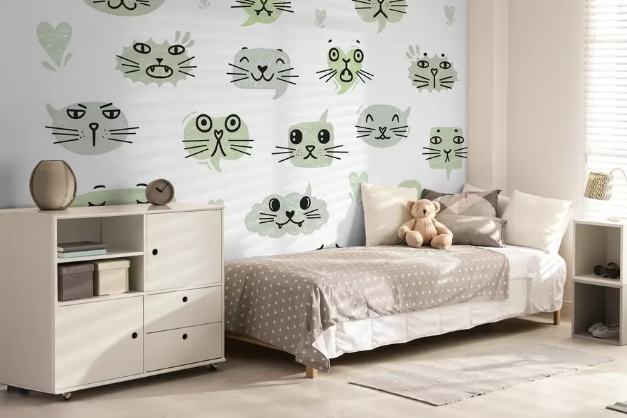 wall murals Мачја лица у нијансама зелене w03951v3