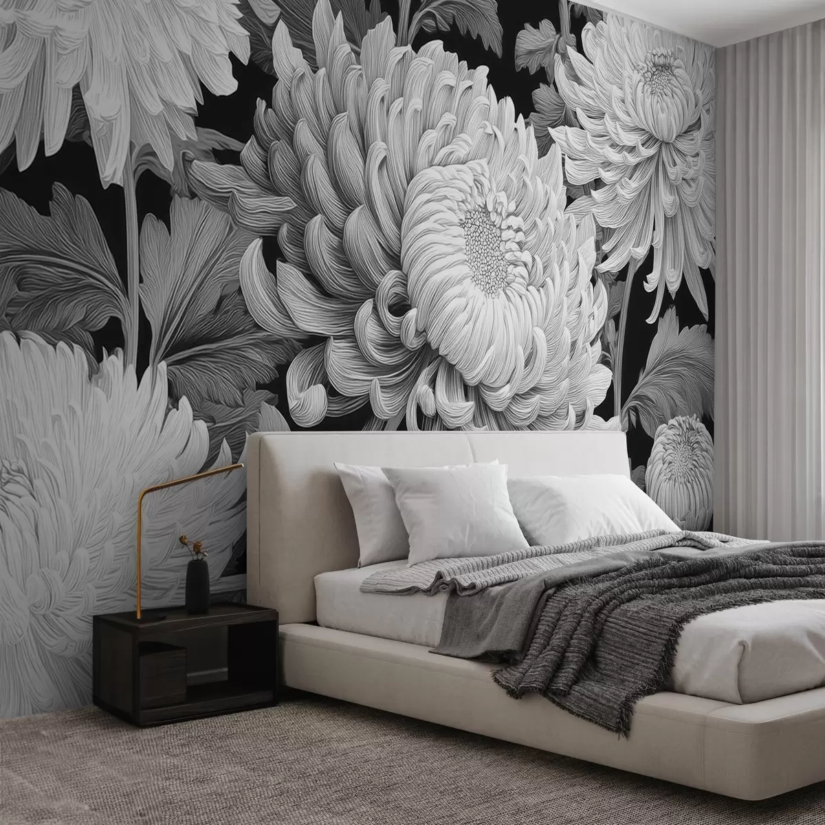 wall murals Црно-беле велике орхидеје са листовима w09125v1