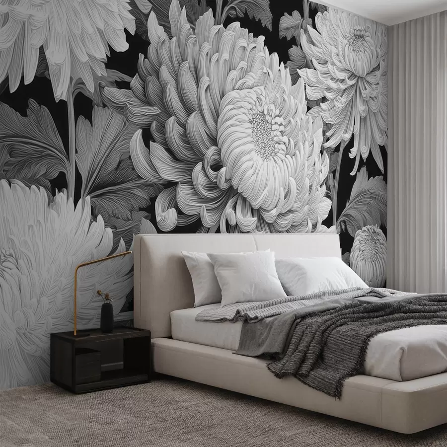 wall murals Црно-беле велике орхидеје са листовима w09125v1