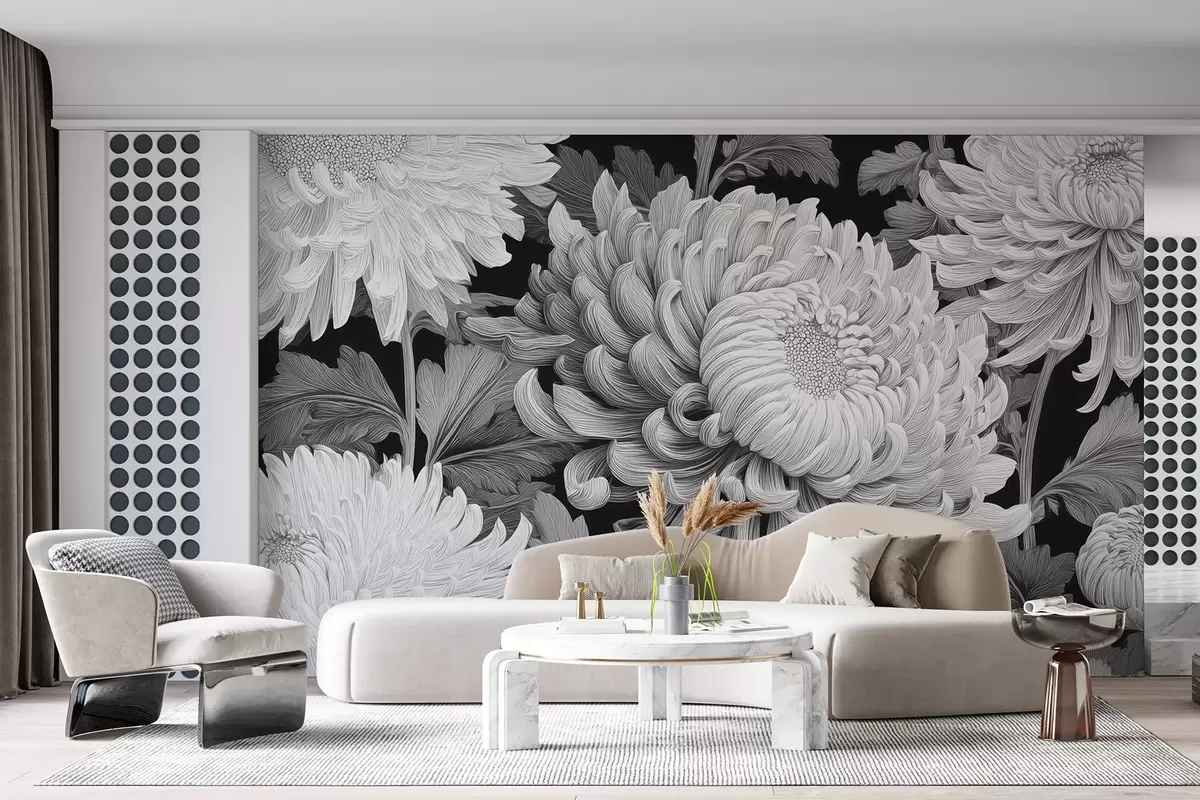 wall murals Црно-беле велике орхидеје са листовима w09125v1