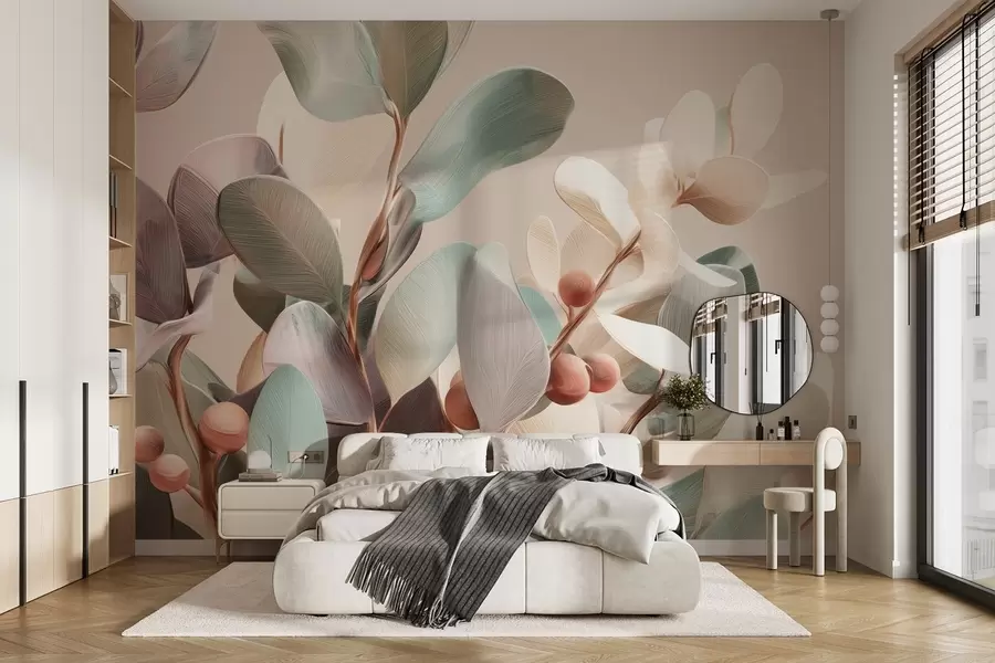 wall murals Биљке са бобицама у светлим пастелним тоновима w09128