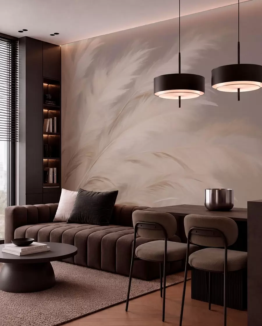 wall murals Меке, пахуљасте траве у беж и сивој боји w03992