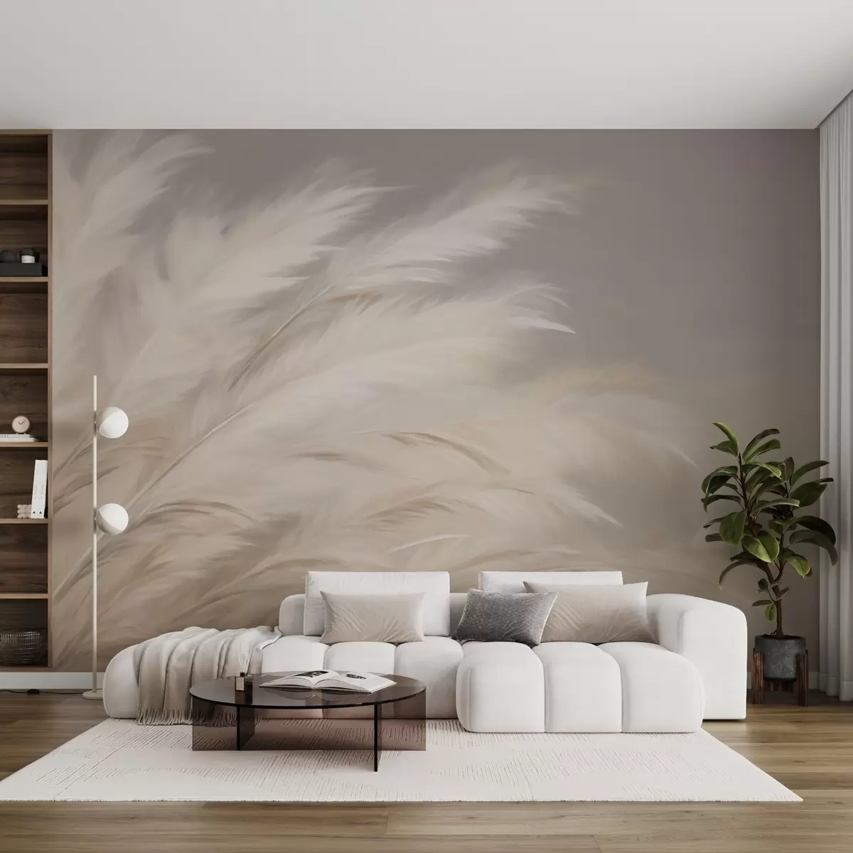 wall murals Меке, пахуљасте траве у беж и сивој боји w03992