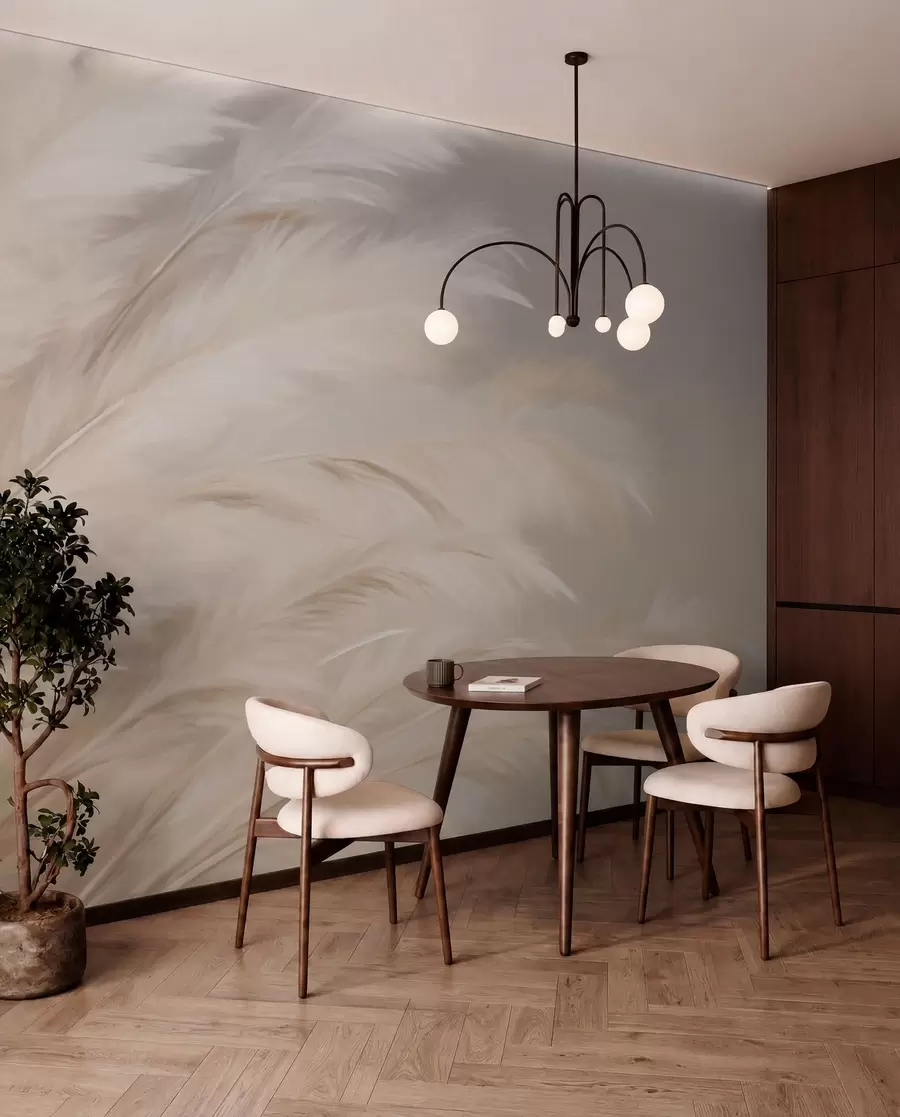 wall murals Меке, пахуљасте траве у беж и сивој боји w03992