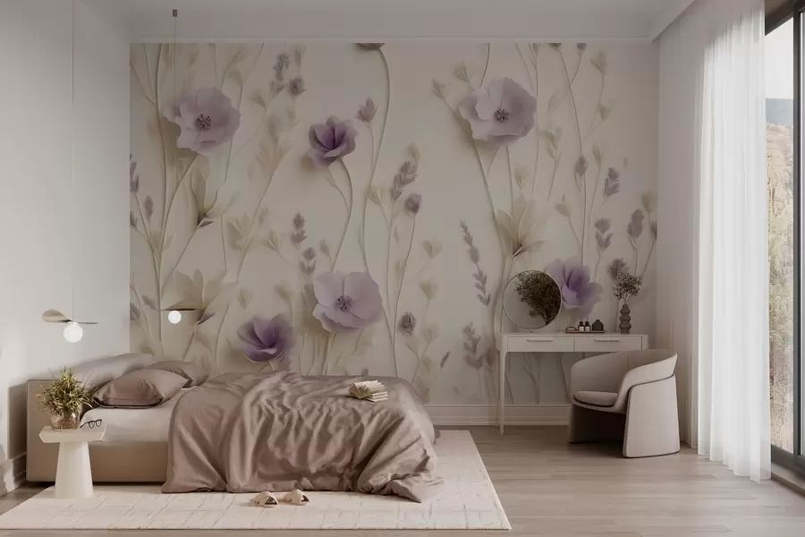 wall murals Нежни цветови јоргована на кремастој позадини w03993