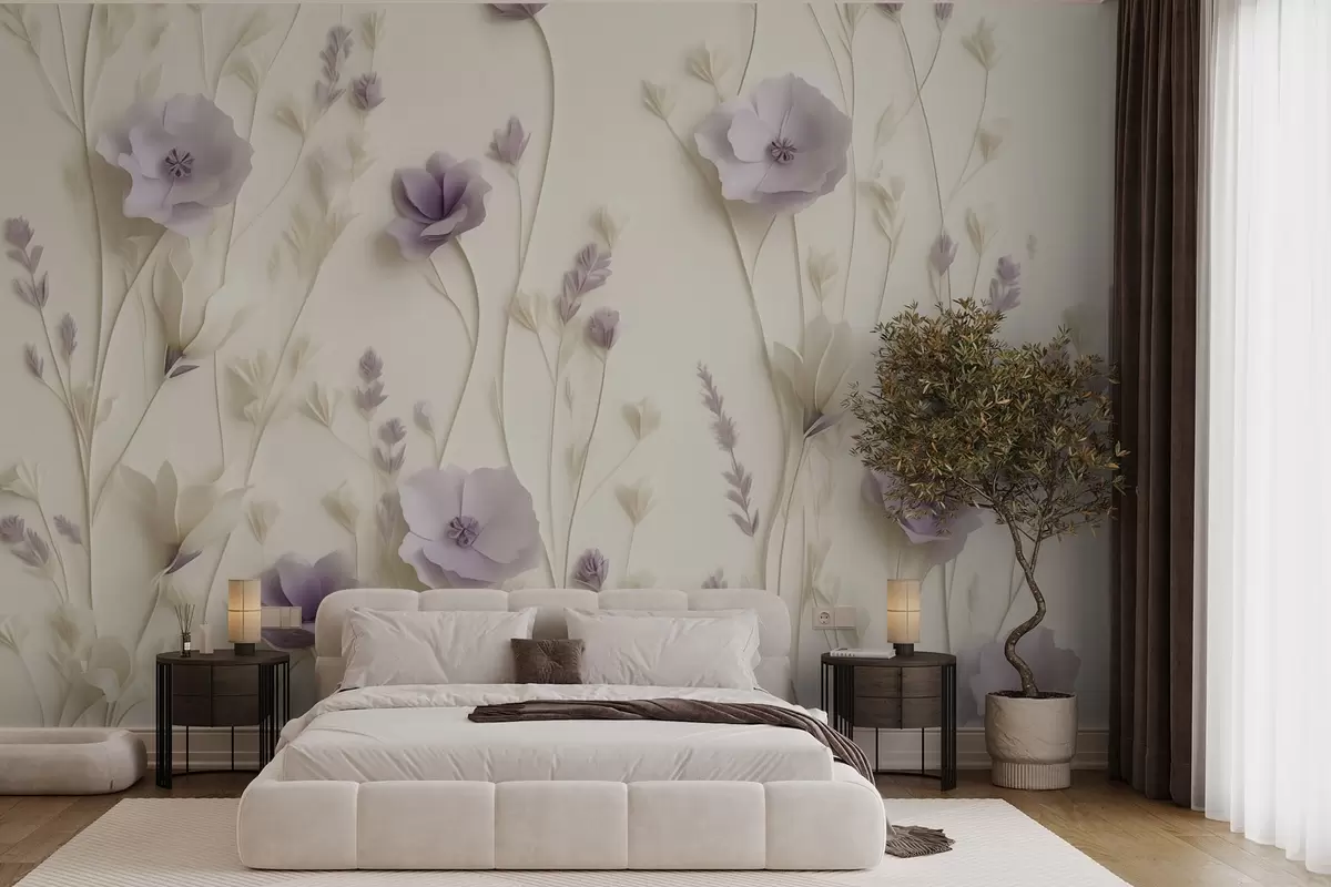 wall murals Нежни цветови јоргована на кремастој позадини w03993