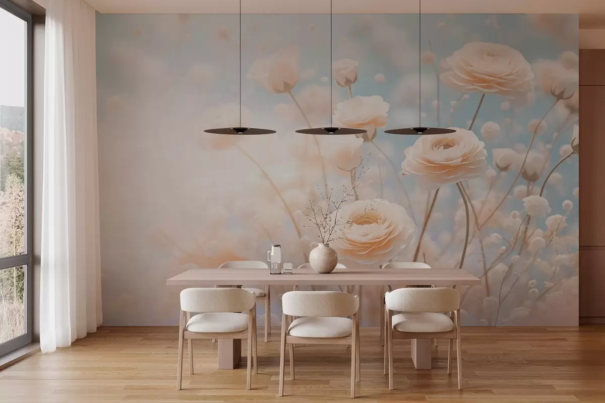 wall murals Нежне кремасте руже на светлоплавој позадини w03997