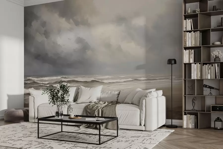 wall murals Море на киши, сиви и беж тонови, атмосферска композиција w03998