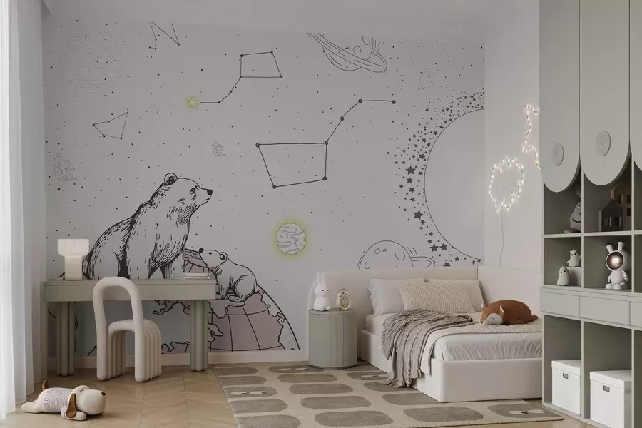 wall murals Медведи и звезде на смеђој позадини, тема астрономије w04002v2