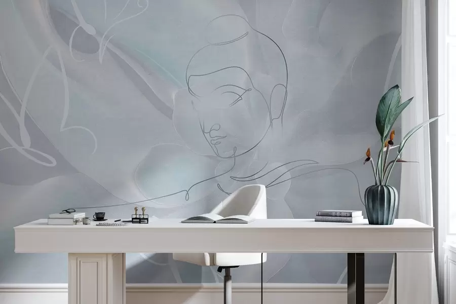 wall murals Цветна апстракција са цртежом Буде, плаве боје w04004v1