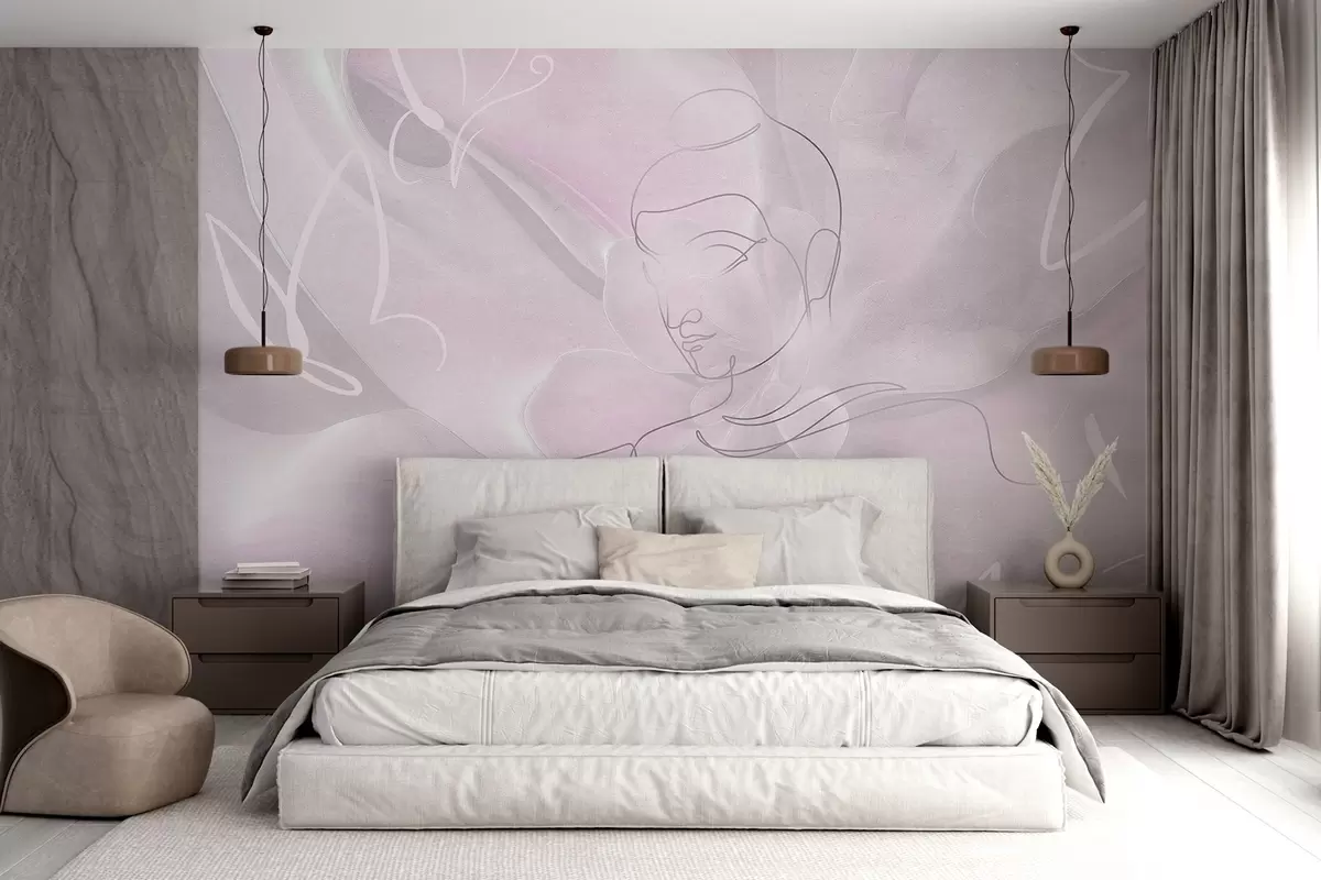 wall murals Цветна апстракција са цртежом Буде, ружичасте боје w04004v2