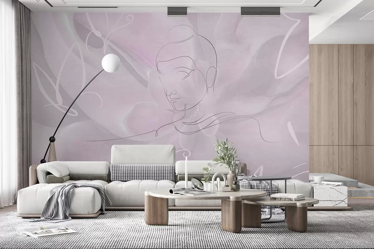 wall murals Цветна апстракција са цртежом Буде, ружичасте боје w04004v2