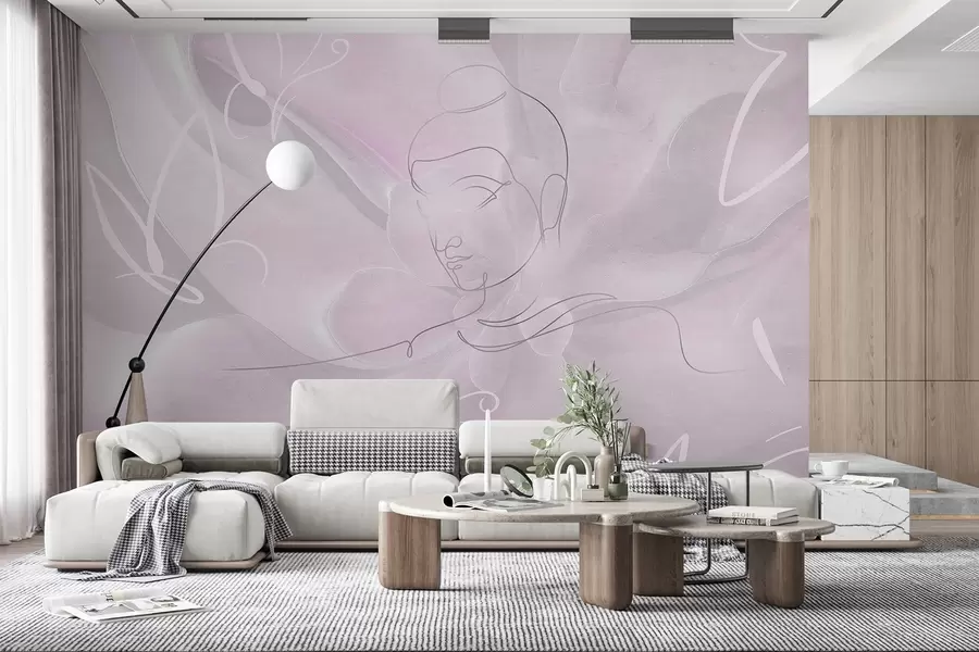 wall murals Цветна апстракција са цртежом Буде, ружичасте боје w04004v2