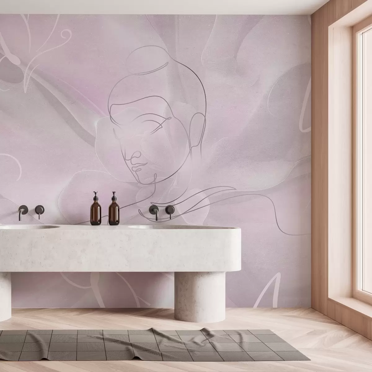 wall murals Цветна апстракција са цртежом Буде, ружичасте боје w04004v2