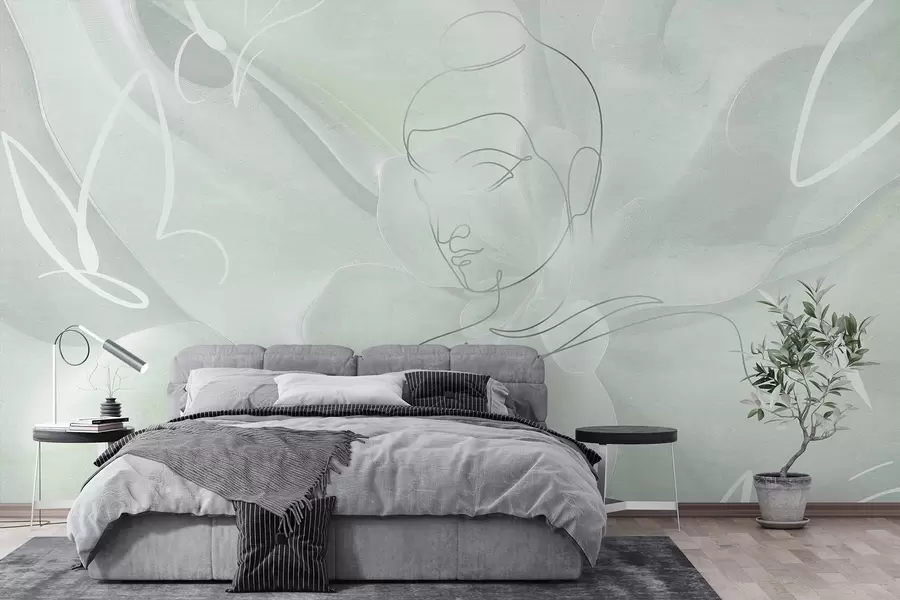 wall murals Цветна апстракција са цртежом Буде, зелене боје w04004v3