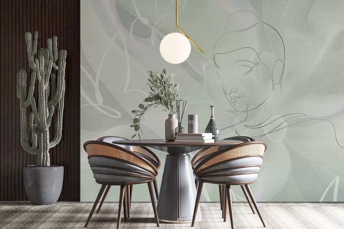 wall murals Цветна апстракција са цртежом Буде, зелене боје w04004v3