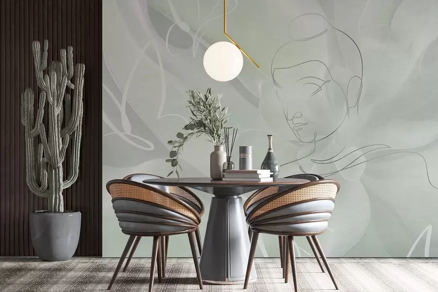 wall murals Цветна апстракција са цртежом Буде, зелене боје w04004v3