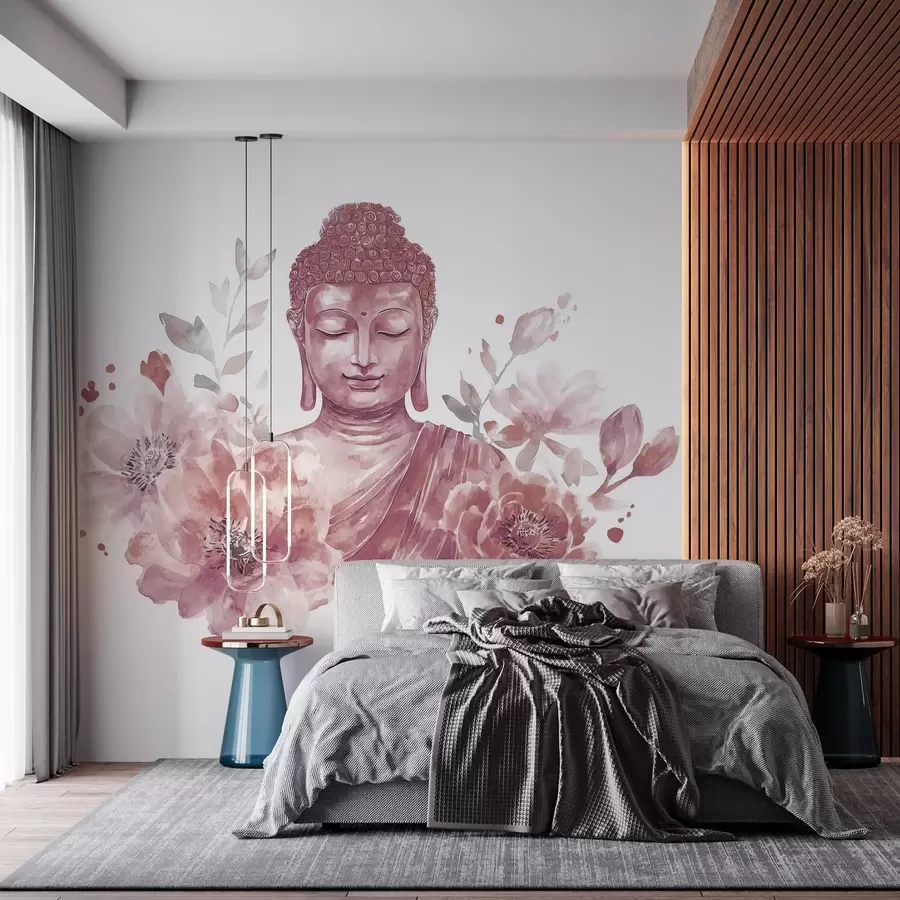 wall murals Акварел Буда са цвећем, духовна, бордо палета боја w04005v2