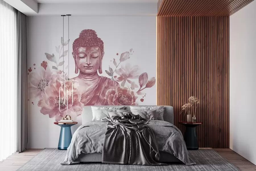 wall murals Акварел Буда са цвећем, духовна, бордо палета боја w04005v2
