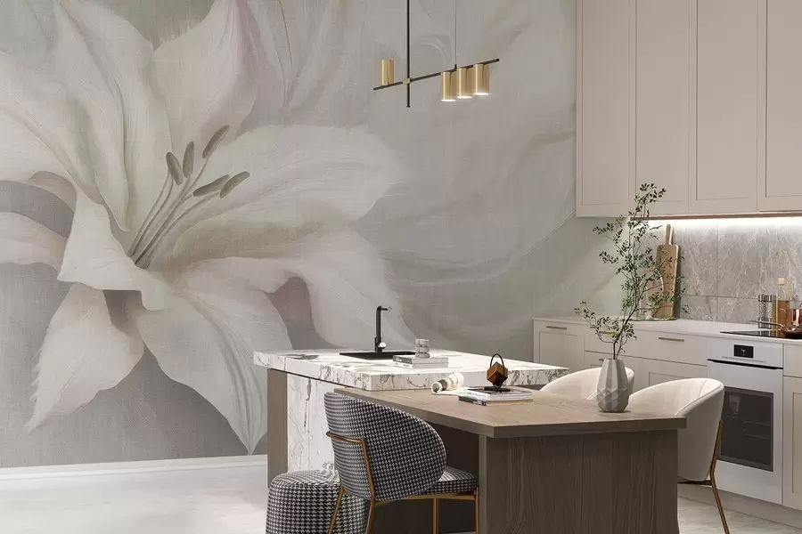 wall murals Флуидна апстракција цвета љиљана, цветне, сиве боје w04006v2