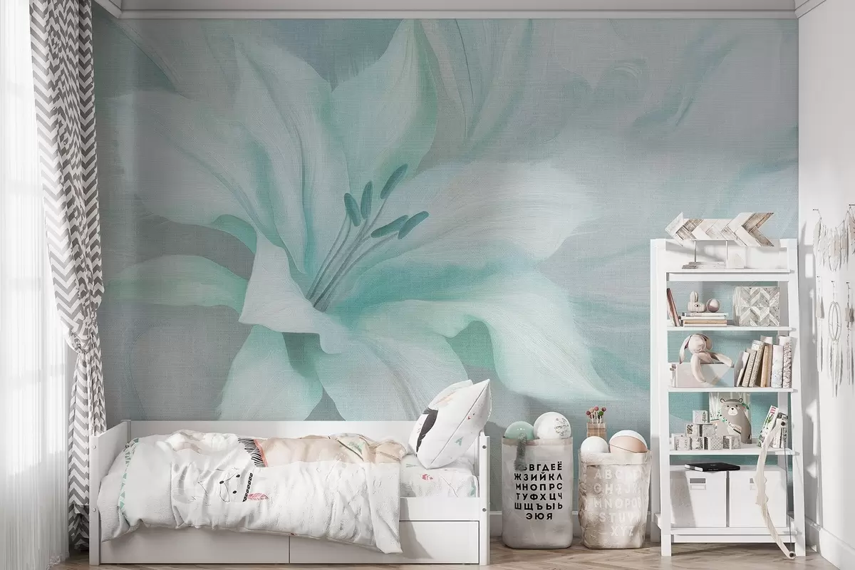wall murals Флуидна апстракција цвета љиљана, цветне, аквамарин боје w04006v3