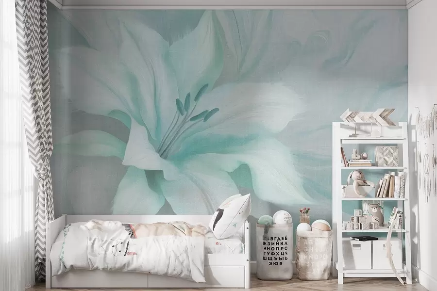 wall murals Флуидна апстракција цвета љиљана, цветне, аквамарин боје w04006v3
