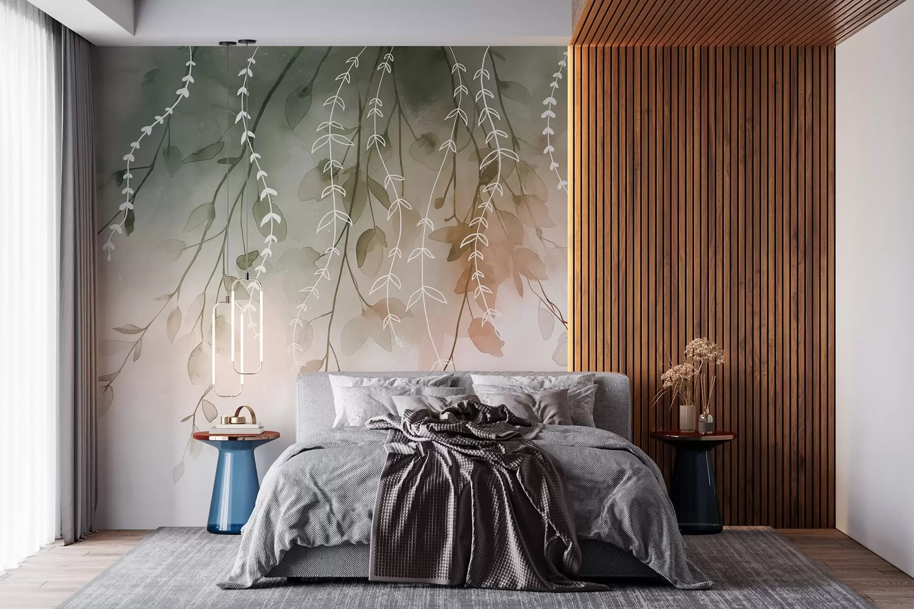 wall murals Гране са лишћем у акварел стилу, природне јесење боје w04007v1