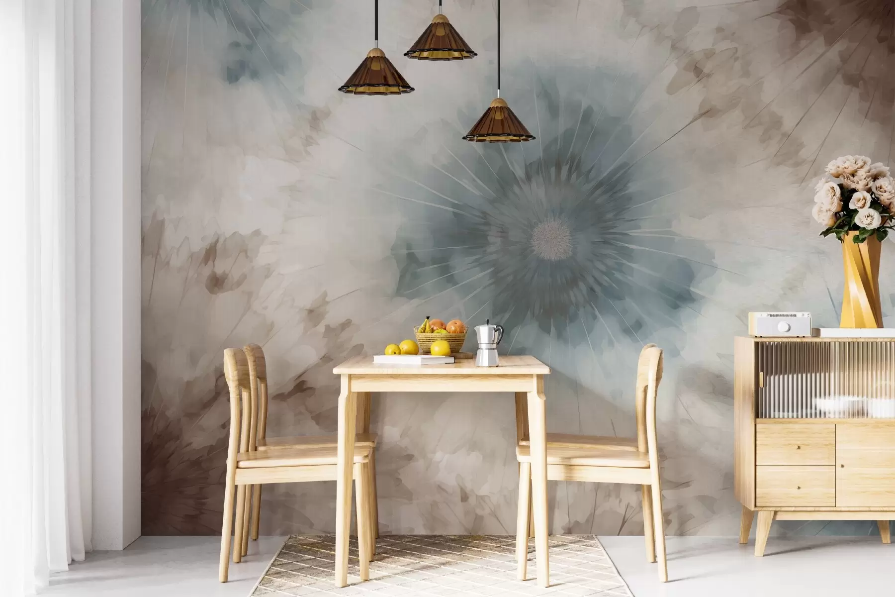 wall murals Нежни концентрични таласи у небеско плавој и теракот нијансама евоцирају осећај даха природе - мирни, ритмични и медитативни w04036v1