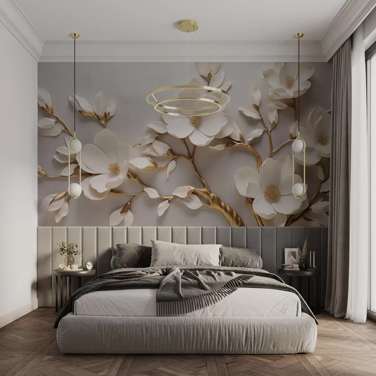wall murals Елегантно рељефно цвеће са меким стабљикама ствара мирну, хармоничну сцену w04039