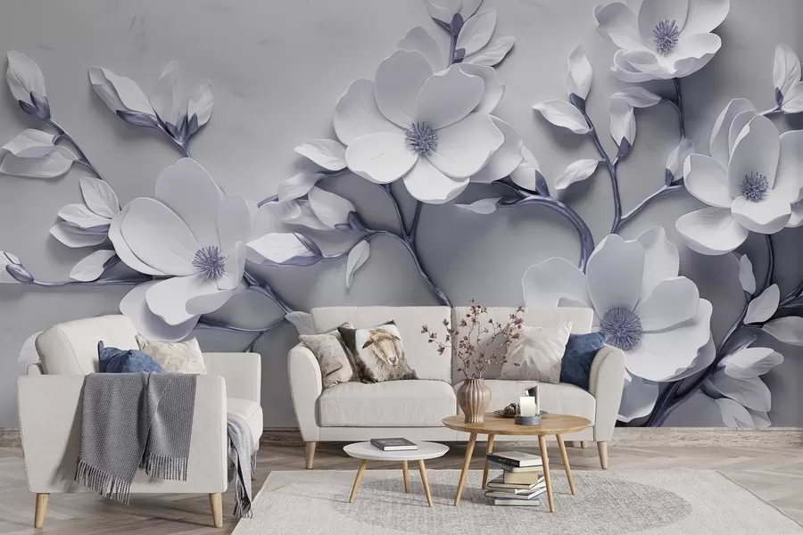 wall murals Димензионални цветни дизајн у нежним белим и љубичасто-сивим тоновима w04039v1