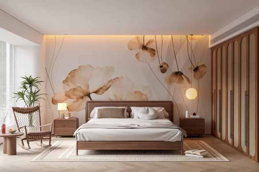 wall murals цвеће у акварел стилу у смеђим тоновима w04026