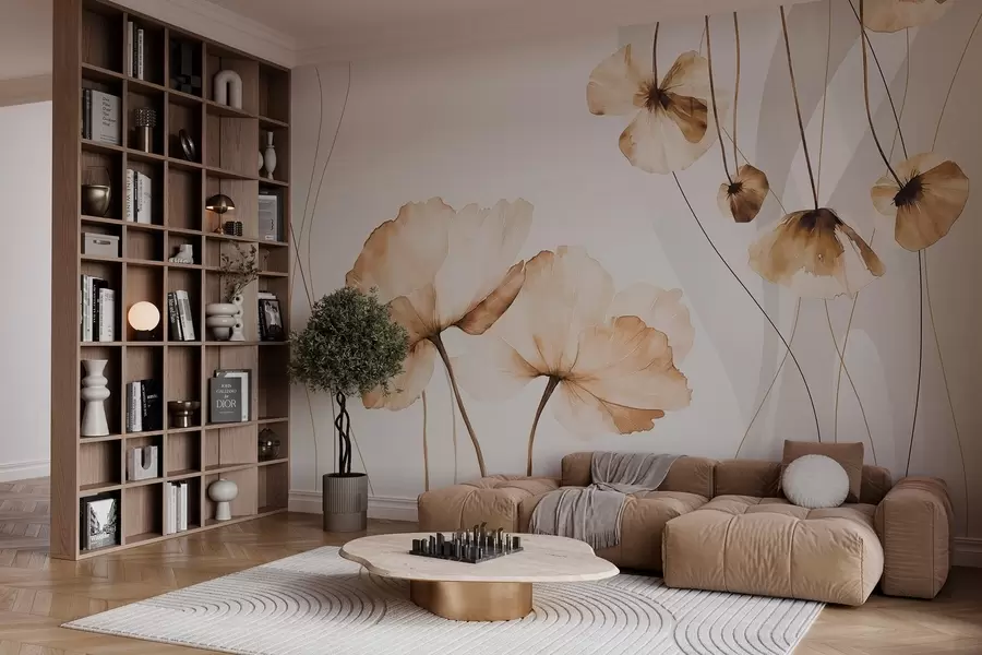 wall murals цвеће у акварел стилу у смеђим тоновима w04026