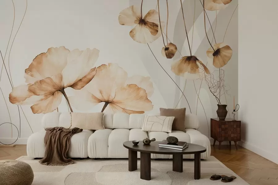 wall murals цвеће у акварел стилу у смеђим тоновима w04026