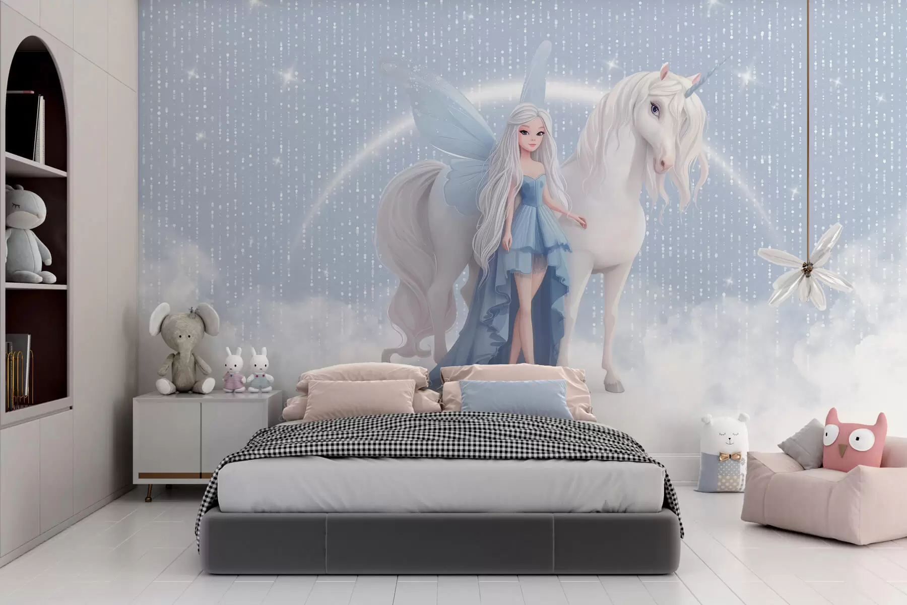 wall murals Вила са једнорогом међу облацима w03527v1