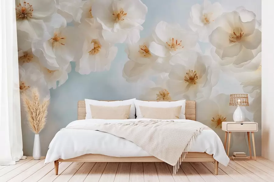 wall murals Нежно велико цвеће на светлоплавој позадини w03931v1