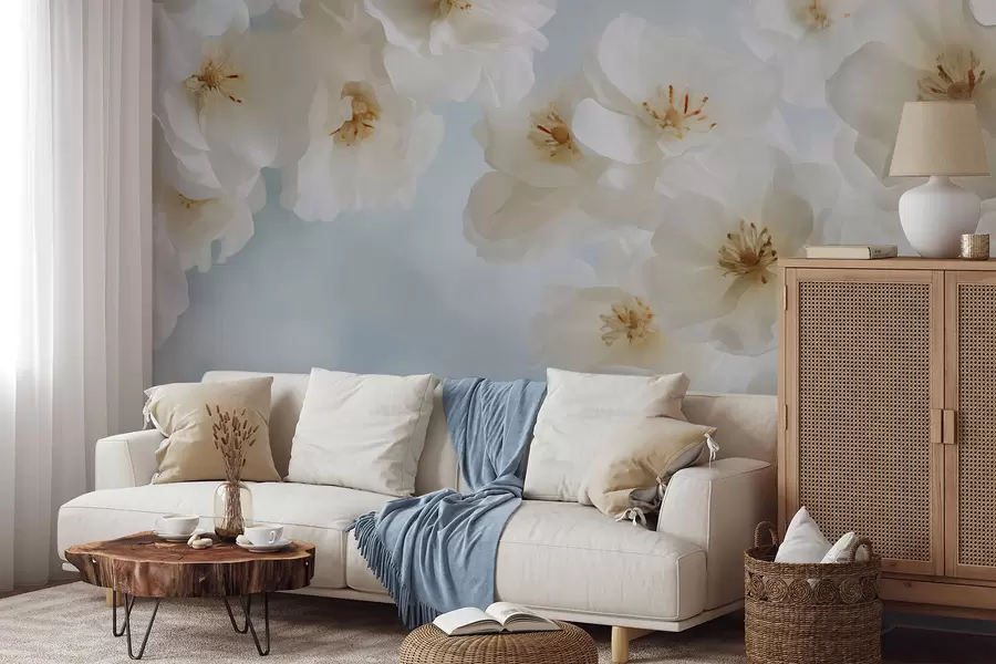 wall murals Нежно велико цвеће на светлоплавој позадини w03931v1