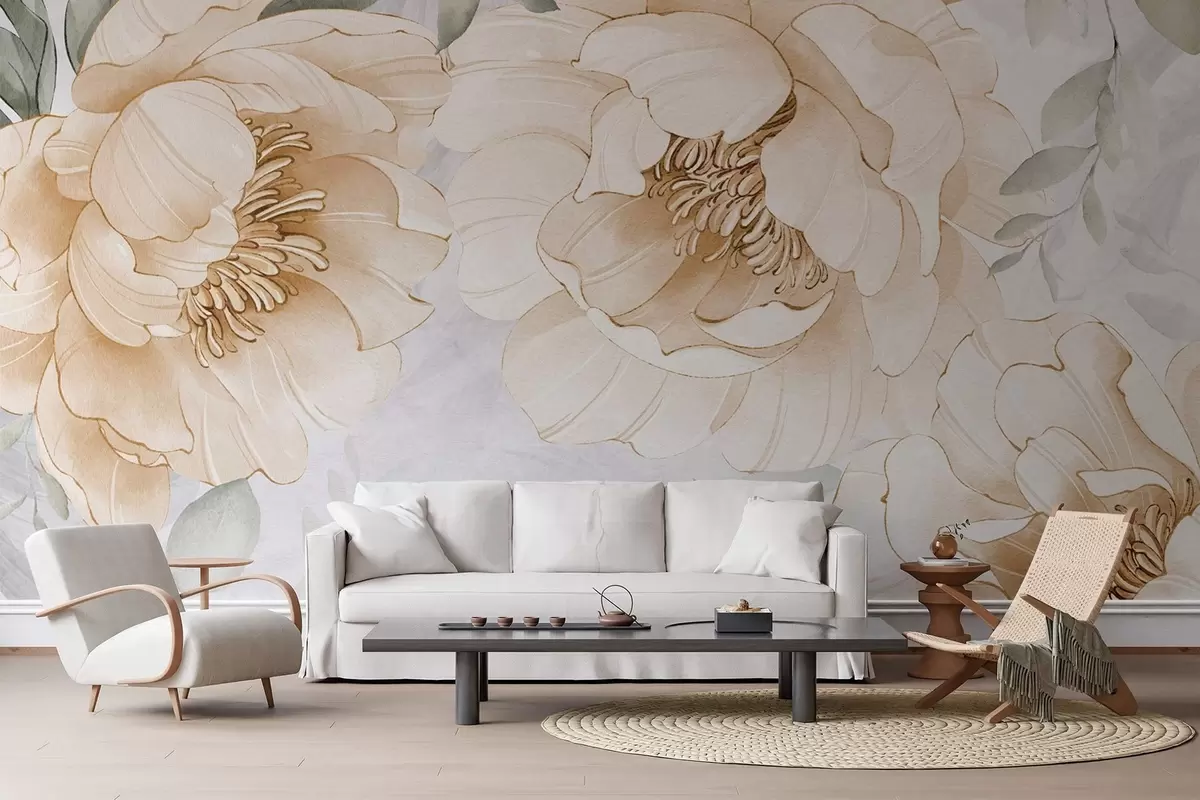 wall murals Акварел имитације жутих божура w03932v1