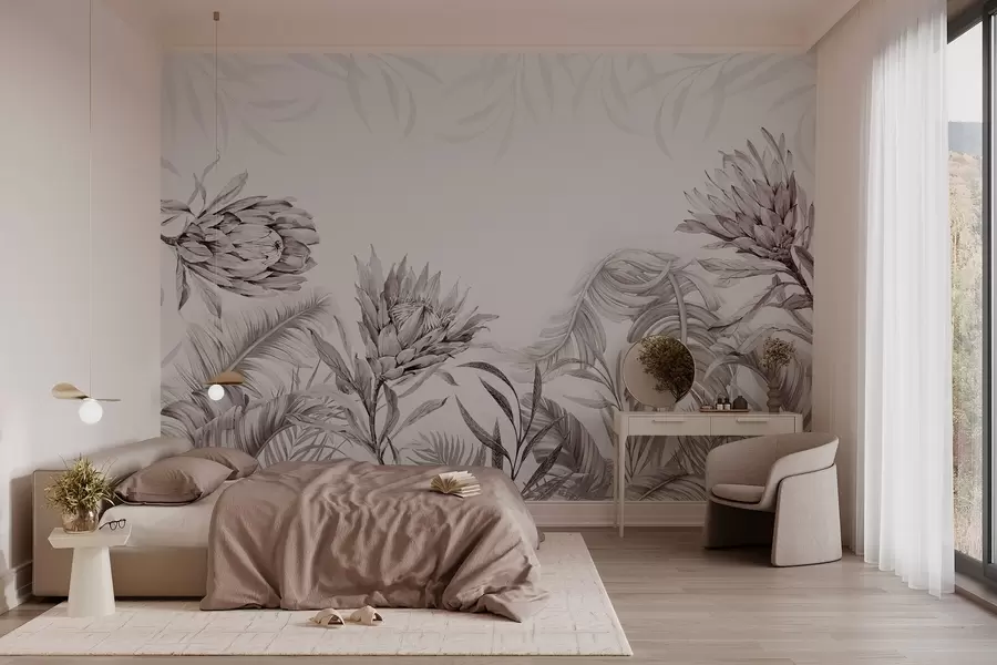 wall murals Протеа међу тропским лишћем w03952v1