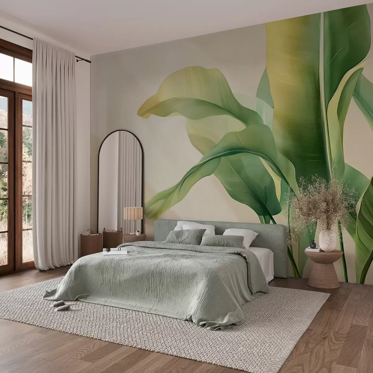 wall murals велики зелени тропски листови са стране w03959