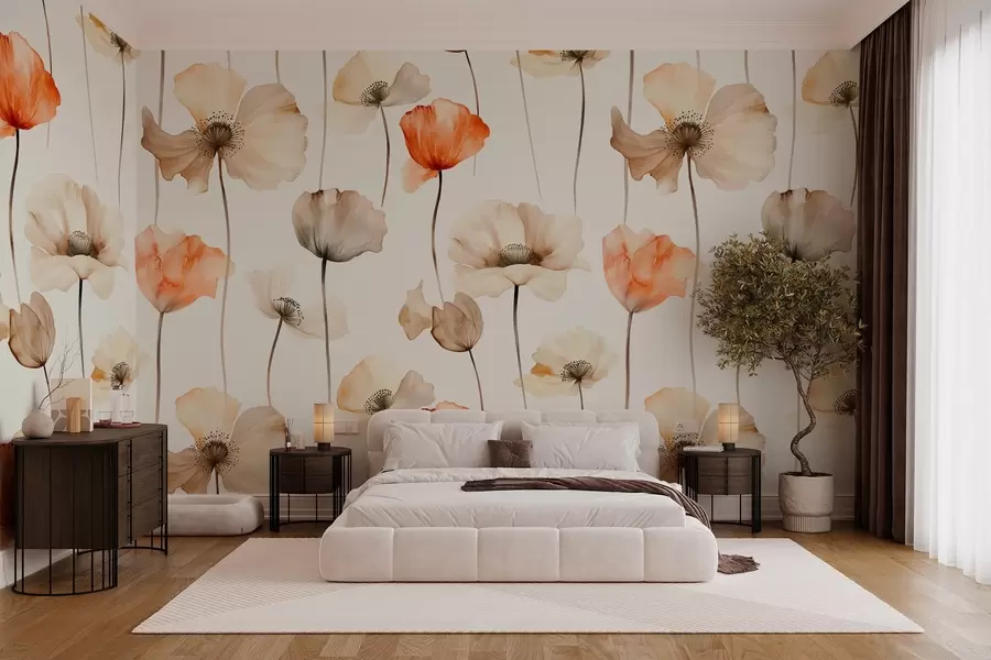 wall murals Коврџави макови у стилу акварела w04031