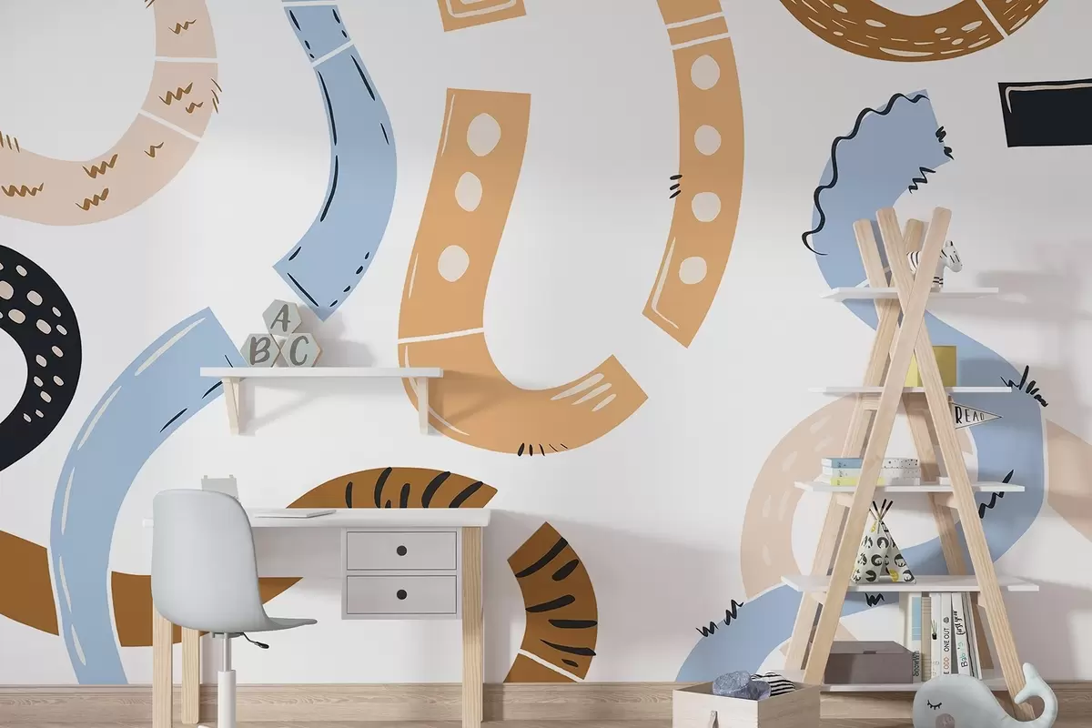 wall murals Апстрактни цртежи, малолетнички, цртежи, браон, плави, ружичасти w04066