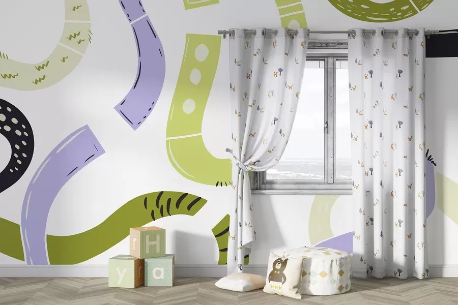 wall murals Апстрактни цртежи, малолетнички, цртежи, зелени, љубичасти w04066v1