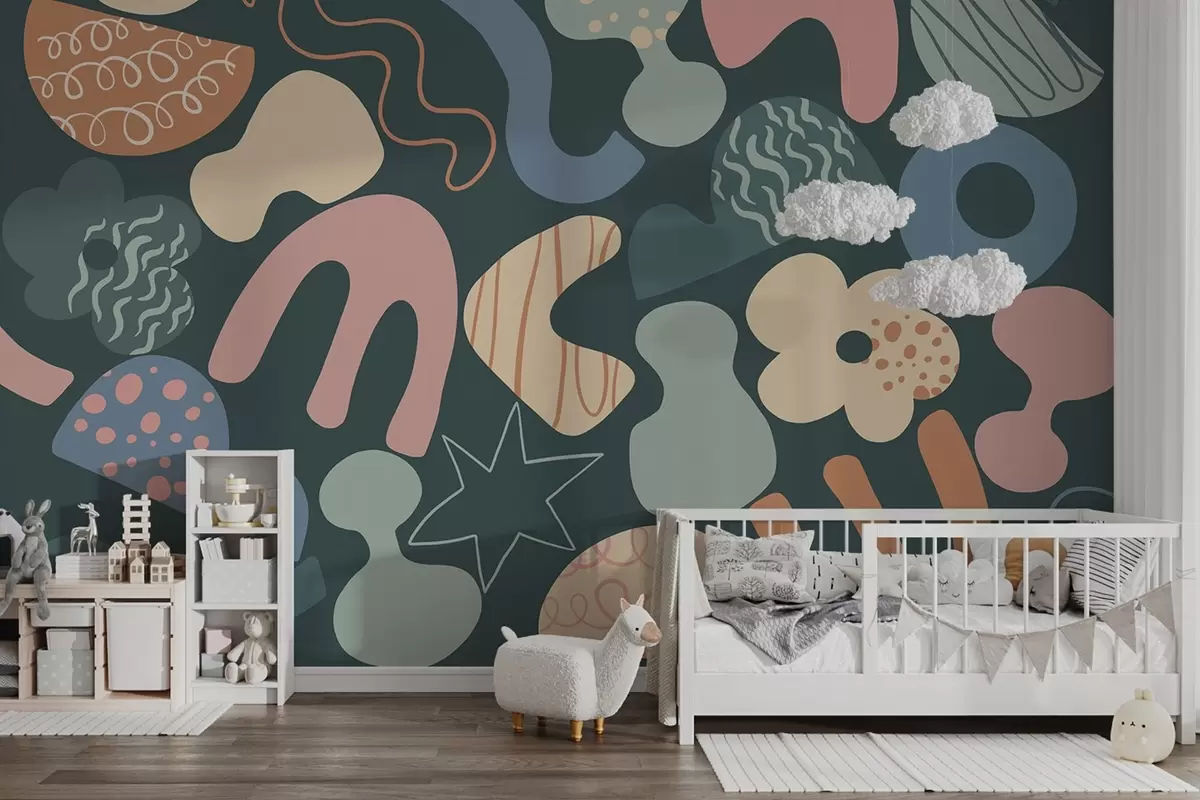 wall murals Геометријске фигуре са цртежима, малолетничке, тамнозелена позадина w04068v3